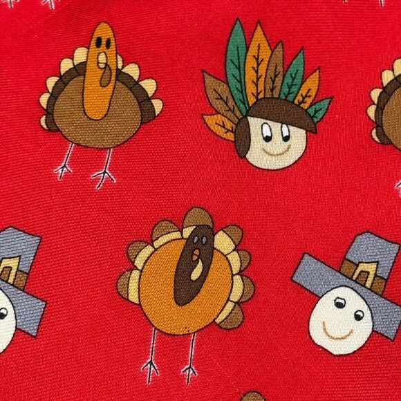 Save the Children Red Silk Tie THANKSGIVING Turkey Vintage 90s USA Made Necktie - Picture 2 of 7